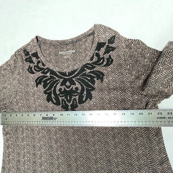 Soft Surroundings Women 1X Brown Herringbone Pullover Sweater Casual Velvet Trim - Picture 4 of 9